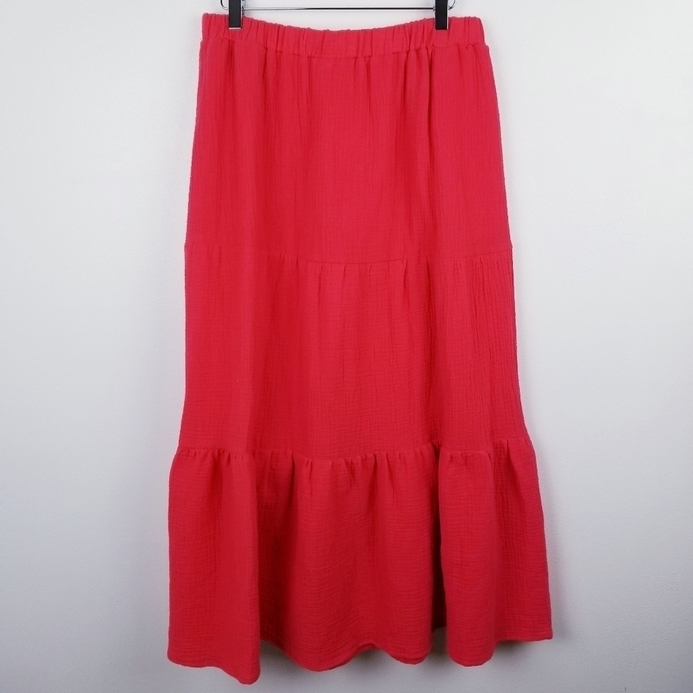 Rachel Zoe Coral Tiered Gauzy Cotton Maxi Skirt with Pockets NWT